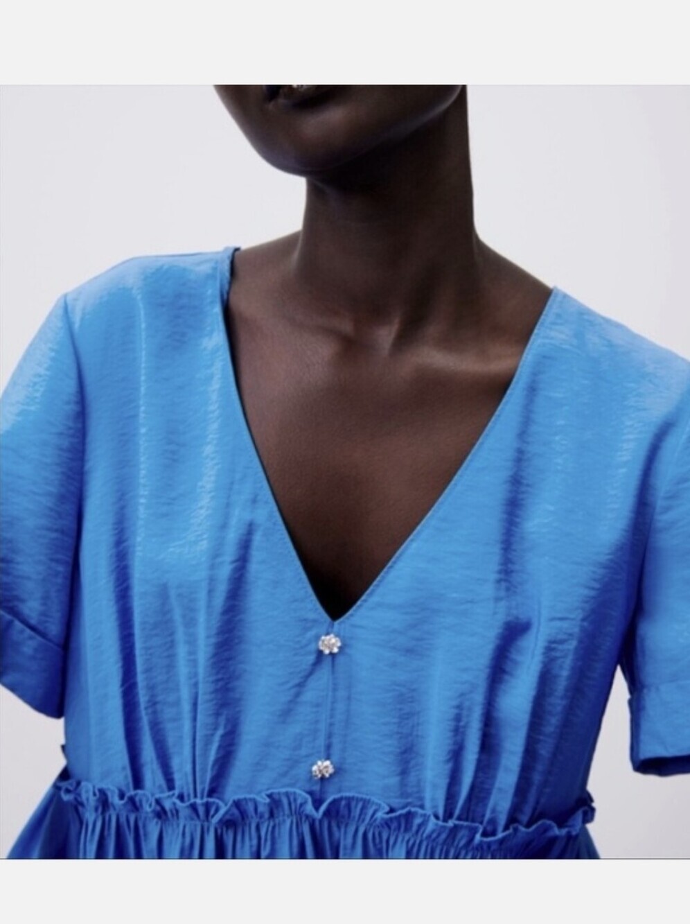 Zara Blue Tiered V Neck Dress - Picture 4 of 10